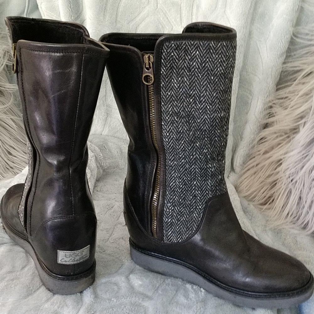 Ugg collection high-top black boots with tweed ins